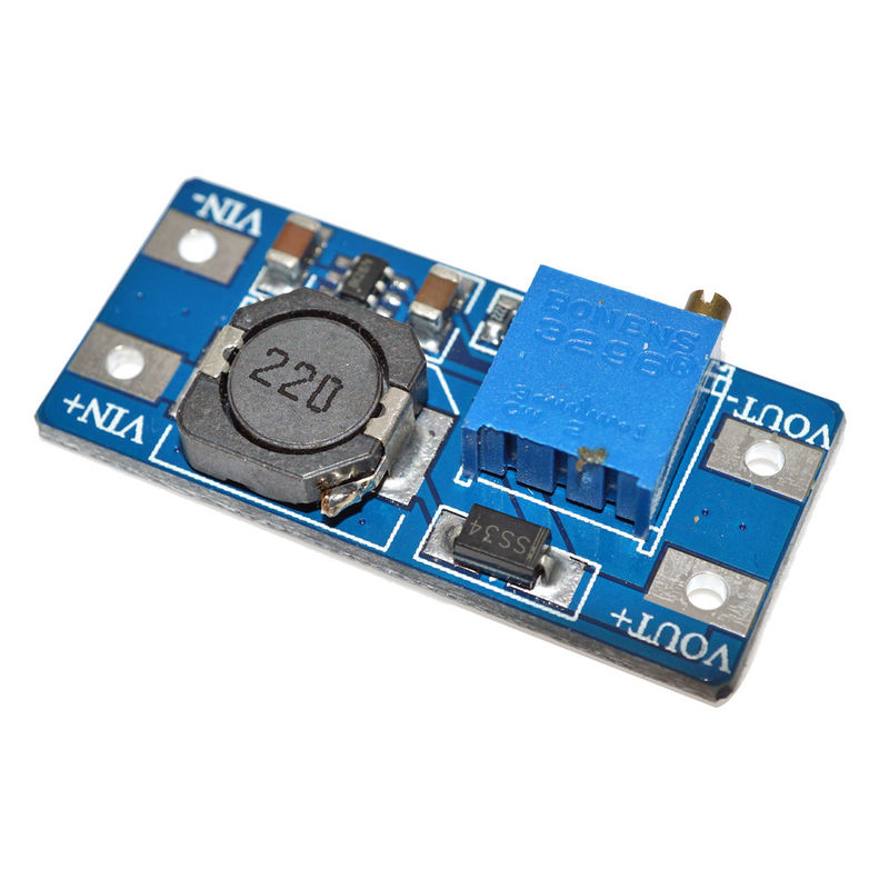 A tensão ajustável da cor azul DC-DC da C.C. 28V intensifica o módulo do conversor do impulso MT3608 para a tomada de fábrica de Arduino
